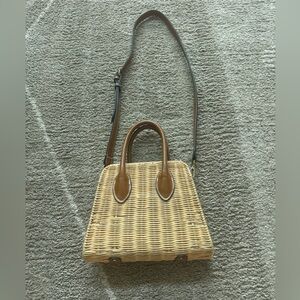 Zara Rigid Crossbody Rattan Box Top Handle Shoulder Basket Bag Woman